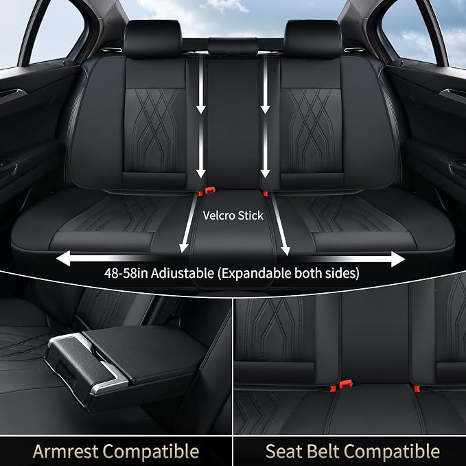 FLORICH Leather Cars Seat Covers Full Set, Waterproof Automotive Seat Covers Seats Full Wrapping Edge Seat Cushion Non-Slip Breathable Universal Fit for Most Car Truck SUV Seat Protection, Black