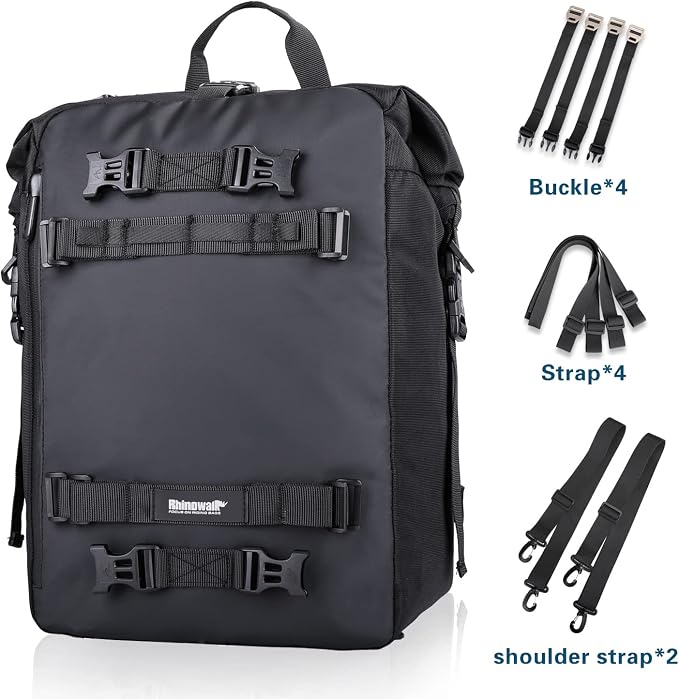 Rhinowalk Motorcycle Tail Bag 30L Waterproof Motor Pannier Travel Luggage Motorbike Rear Rack Trunk Storage Professional Accessories-Black