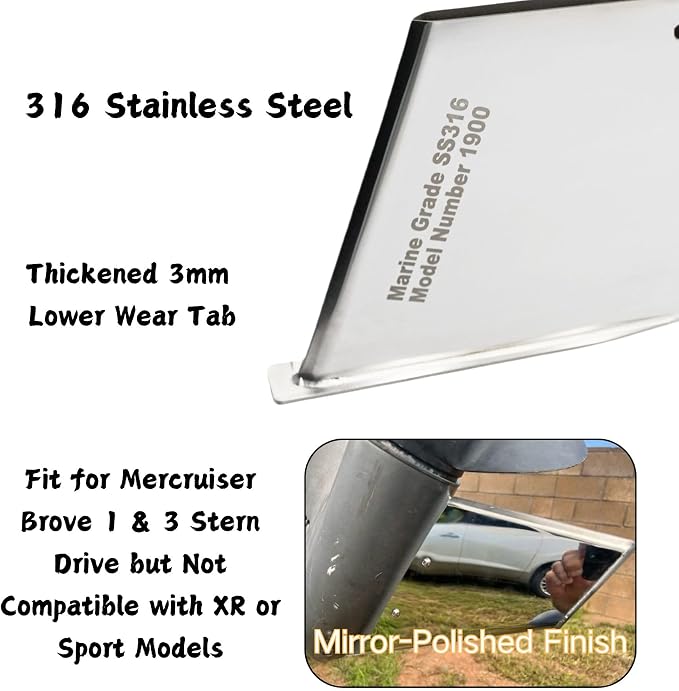 27051 Stern Drive Skeg Protector Guard for Mercruiser Bravo 1 and 3 Motor | SeaSierra-5000 Lower Unit Skeg Cover, Damage Repair, Replace 35-SS615, Marine Grade 316 Stainless Steel