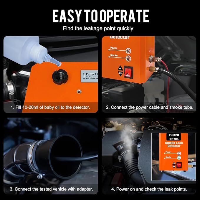 Automotive Smoke Machine, 40ML OEM Approved Smoke Fluid,Quickly get Smoke EVAP Vacuum Leak Tester, Built-in Air Compressor, 12V DC Smoke Leak Detector.