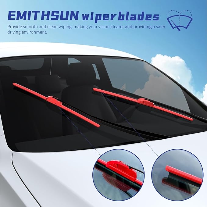 OEM QUALITY 24" + 24" Premium All-Seasons Durable Stable And Quiet Red Windshield Wiper Blades (Set of 2)