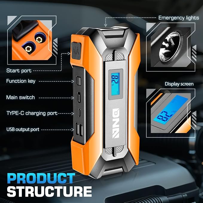 DNA Motoring 12V 1500A 15000 mAh Portable Car Battery Jump Starter, Battery Pack Chargers, Jump Box， for Up to 7.0L Gas & 5.5L Diesel Engine TOOLS-00215 Orange