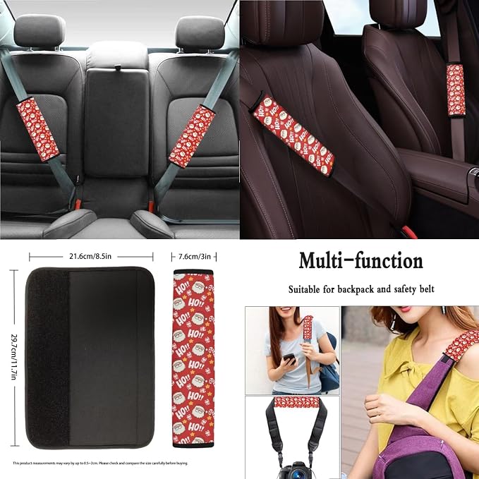 Suobstales Santa Claus Candy Star Print Car Seat Covers Full Set for Women Girly Seat Cover Protector Auto Decorative with Steering Wheel Cover + Seat Belt Covers + Coasters + Keychains