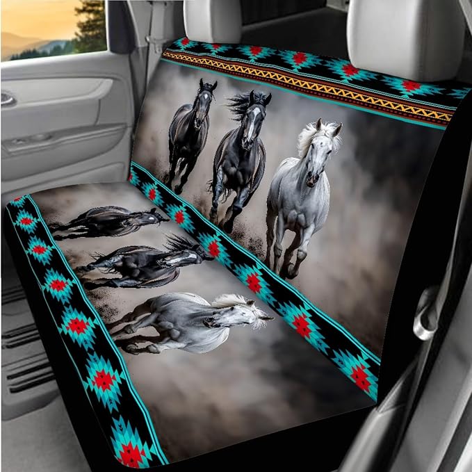 BIGCARJOB Tribal Horse Car Seat Covers Full Set for Auto Interior Accessories 15-Pack Seat Protector Set Animal Horse Car Headrest Cover