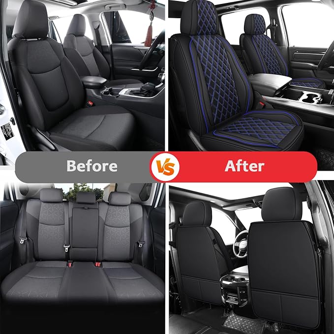MIROZO Car Seat Covers for Chevy Silverado GMC Sierra,Truck Seat Covers Leather Seat Protector Fits for 2007-2013 and 2019-2026 Chevy Silverado GMC Sierra 1500 2500HD 3500HD (Blue,Full Set)