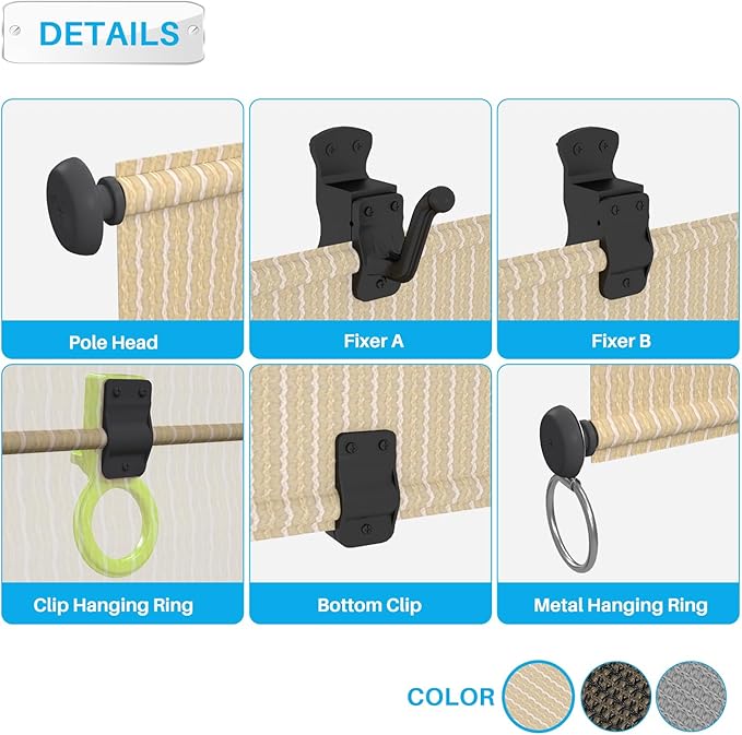 Patio Shades Roll Up Outdoor 8'Wx6.5'H Foldable Roller Shade Patio Blinds Exterior Block Sun Screen for Outside Porch Deck Balcony Pergola Carport, Beige