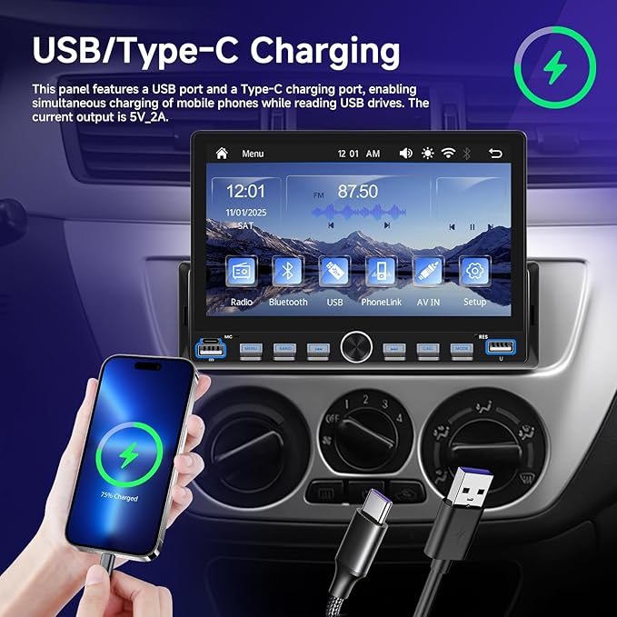 Wireless Apple CarPlay Single Din Car Stereo Bluetooth 7 Inch Touch Screen Android Auto with Bluetooth FM 7 Color Lights EQ Oline Video for Truck & Jeep