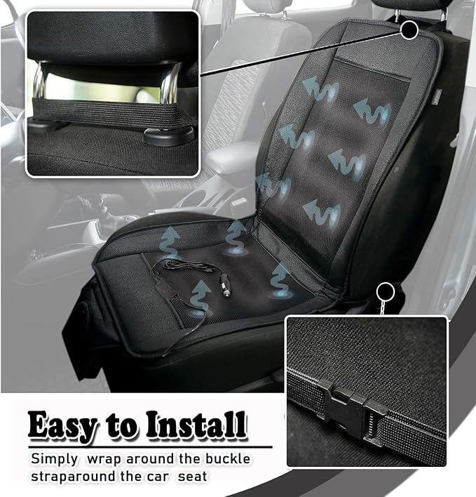 ZONETECH Black Cooling Car Seat Cushion 4-Pack 12V Automotive Adjustable Temperature Comfortable Cooling Car Seat Cover