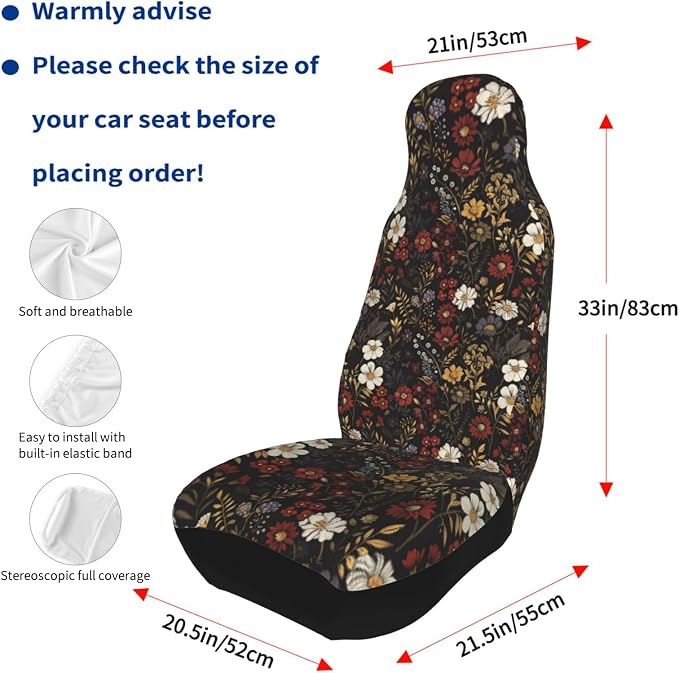 Floral Car Seat Cover Retro Daisy Car Floor Mats Bucket Seat Cover Brown Boho Flower Car Front Seat Cushion Full Set of 6 Cars Decor