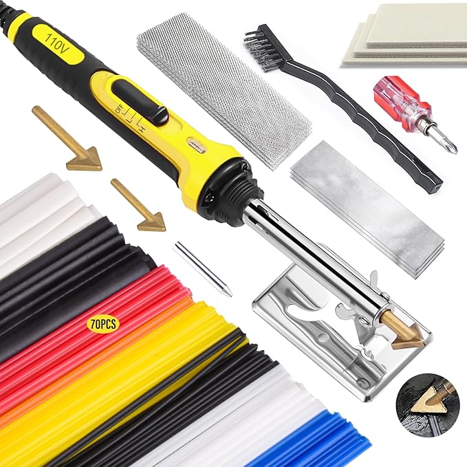 150W Plastic Welder Kit, 3-Speed Temperature Control Plastic Welding Kit, Professional Plastic Weld Tool With 70pcs Welding Rods,3Tips,Portable Plastic Repair Kit For Car Bumper,Kayak Repairs (Yellow) | Plastic Weld With 3 Tips, 70pcs Rods, Portable Bu...
