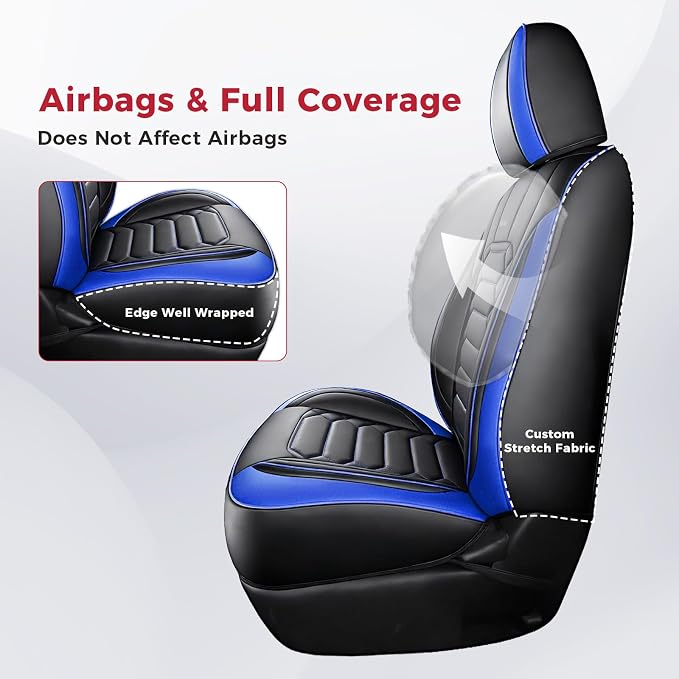 FREESOO 2 Front Tacoma 2005-2023 Seat Covers Custom Fit for Toyota Tacoma Double Crew Cab Faux Leather Pickup Truck Seat Covers (2 PCS Front, BlackBlue)