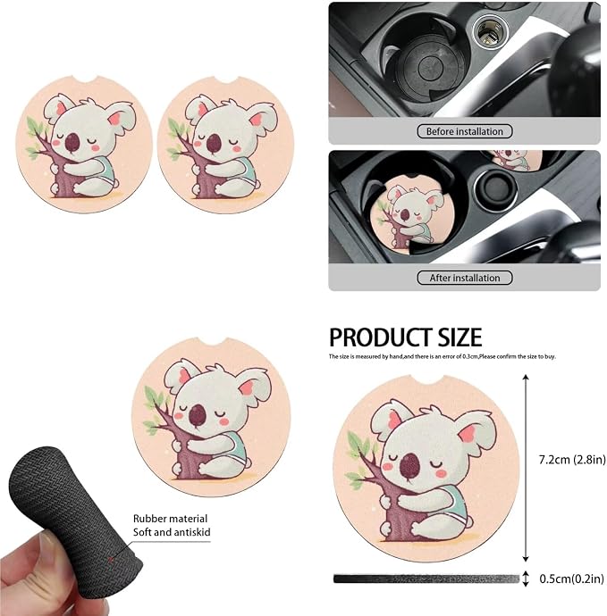 13 PCS Sleepy Koala Car Seat Covers for Women, Cartoon Koala Bear Auto Steering Wheel Cover, Australia Wildlife Animal Seat Belt Cover Armrest Pad Universal for Cars