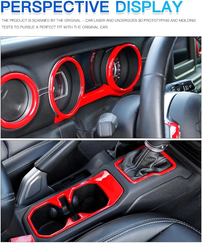Barong for Jeep Wrangler JL JLU Gladiator JT 2018-2023 Accessories Interior Decoration Steering Wheel Gear Cup Holder Door Panel AC Air Vent Reading Light Cover 23PCS Full Set (Red)