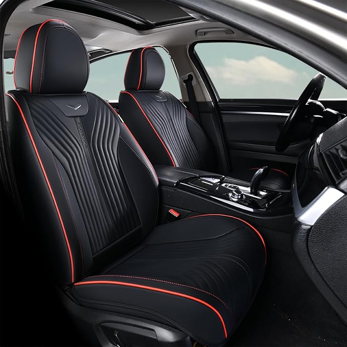 FLORICH Seat Cover for Car Front and Back Seats Leather Automotive Seat Covers Car Seat Covers SUV Custom Waterproof Car Seat Protector Cushion Universal Fit for Most Cars Trucks SUV, Black&Red Line