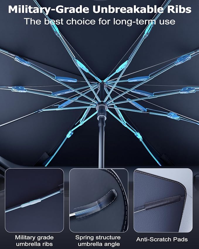 DMJN Umbrella Windshield Sun Shade for Chevy Silverado (2011-2026), Car Sunshade for Front Windshield [Nano Ice-Crystal Coatings] UPF50+ Heat & UV Block, Protect Interior & Keep Cooler