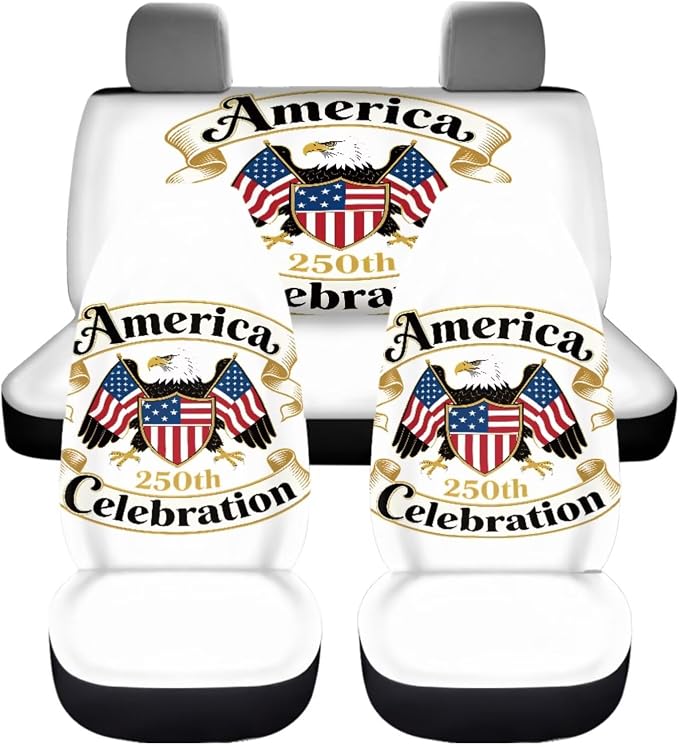 America 250th Celebration Eagle Seat Covers for Car SUV Truck 11 Pack Patriotic Auto Decor with Full Set Accessories for 4th of July, Steering Wheel Cover & Seatbelt Pad Cover