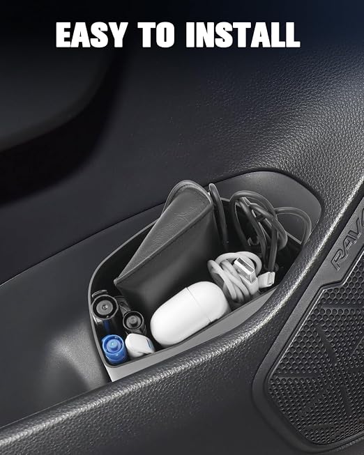 YEE PIN Toyota RAV4 2025 Trash Can Bin with Lid for Door, Black ABS Plastic, Quart Size, Custom Fit for Driver Side Door Pocket (LE/SE/XLE Premium/Woodland/XSE/Limited) Accessories
