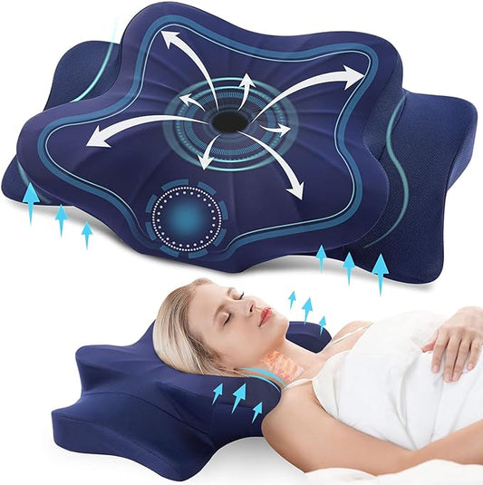DONAMA Cervical Pillow for Neck and Shoulder Pain Relief, Cooling Contour Memory Foam Pillow, Dual-Height Ergonomic Neck Support Pillow for Side Back Stomach Sleepers with Removable Pillowcase