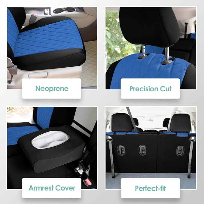 FH Group Custom Fit Car Seat Covers Specifically Made for 2016–2022 Honda Pilot, 3 Row Full Set Blue Ultraflex Neoprene, Waterproof Car Seat Cover, Honda Accessories