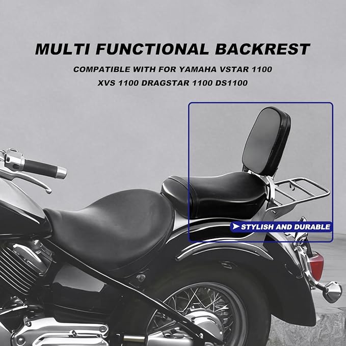 Motorcycle Sissy Bar & Passenger Sissy Bar Backrest with Luggage Carrier Rack for Yamaha VStar Dragstar 1100 XVS1100 DS1100 (Chrome)