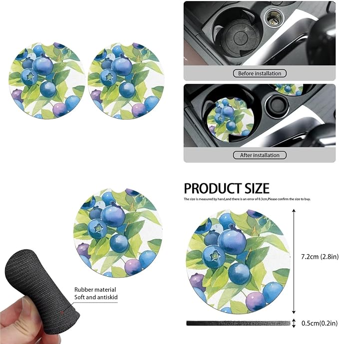 13 Pack Blue Berry Car Seat Covers, Summer Fruit Durable Polyester Seat Covers, Watercolor Blueberries Automotive Seat Belt Cover Interior Accessories