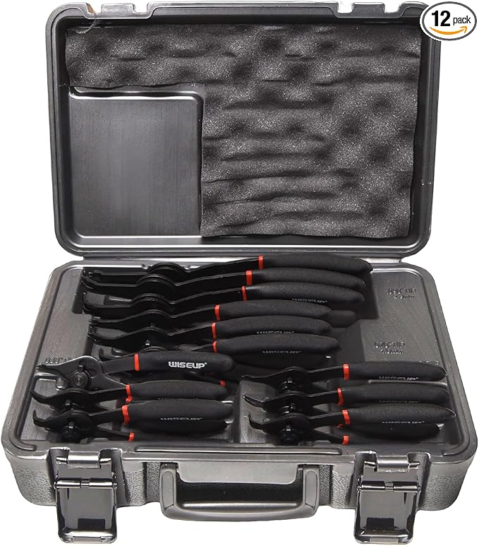 WISEUP 12 Pcs Snap Ring Pliers Set, Heavy Duty Internal/External Circlip Pliers Kit tool, Straight/Bent Jaw Tips with Storage Case for C-Clip Ring Remover