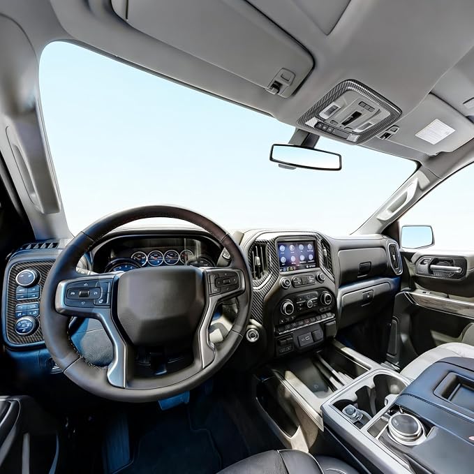 Central Control Dashboard Kit Compatible with 2019-2025 Chevy Silverado 1500 2500 3500, Fit for 2019-2025 GMC Sierra 1500 2500 3500 (Carbon Fiber Style)