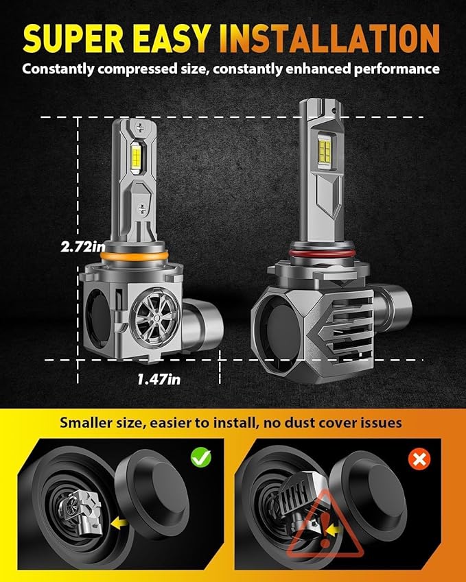 Termitor 9005 9006 Light Bulbs Combo, 120,000LM 15X Super Brighter, 6500K Cool White, 1:1 Mini Halogen Size 9005 HB3 & 9006 HB4 Accessory Fog Light with Cooling Fan, Plug and Play, Pack of 4