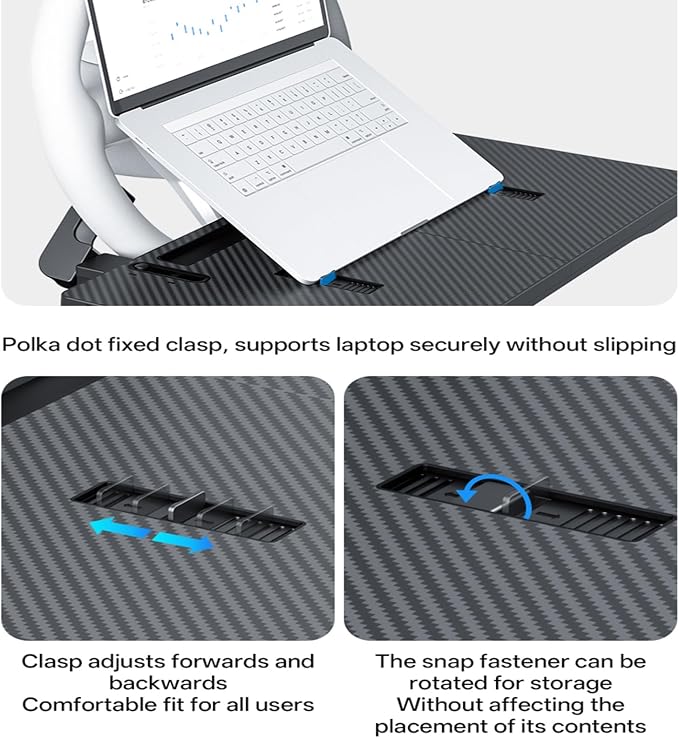 Carbon Fiber 3-in-1 Steering Wheel Tray Table & Car Seat Gap Filler Organizer & Centre Console Storage Box | Foldable Adjustable Car Desk/TableTray for Laptop, Eating & Work (【Foldable】 3-in-1) | Detachable Seat Gap Filler，0-30° Adjustable Angle，3-in-1...