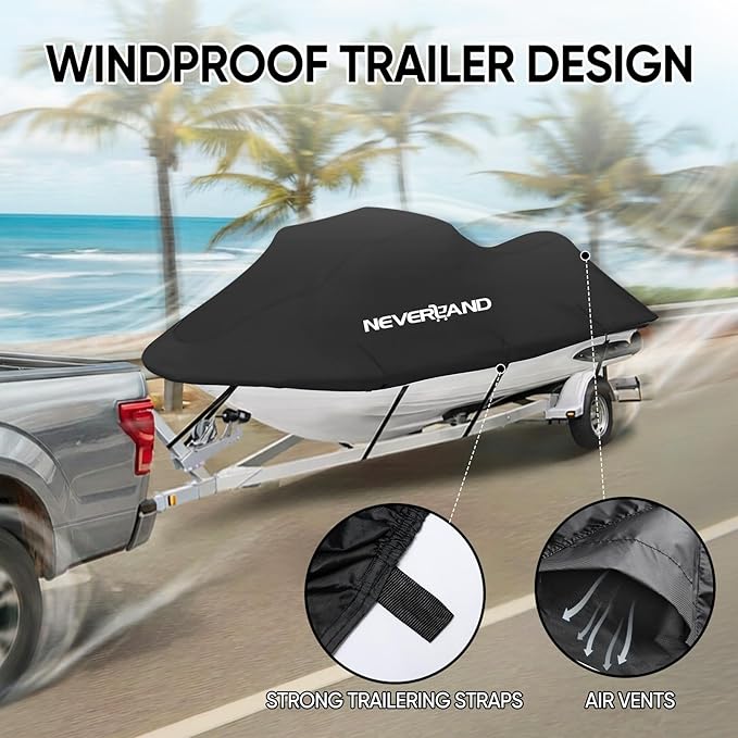 NEVERLAND Jet Ski Cover Suitable for 2 3 Seater Jetski Covers Heavy Duty Waterproof with 2 Air Vent Marine Grade UV Resistant Compatible with Yamaha Sea-Doo Lengths 120'' to 135"(Black)
