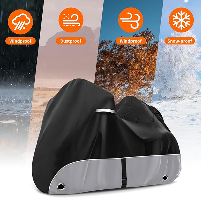 Trike Cover, 420D Outdoor Waterproof Three Wheeler Cover with Ventilation Holes and Reflective Strips, Suitable for Trike Models Freewheeler, CVO Version, Tri Glide, Chieftain, Goldwing Grey