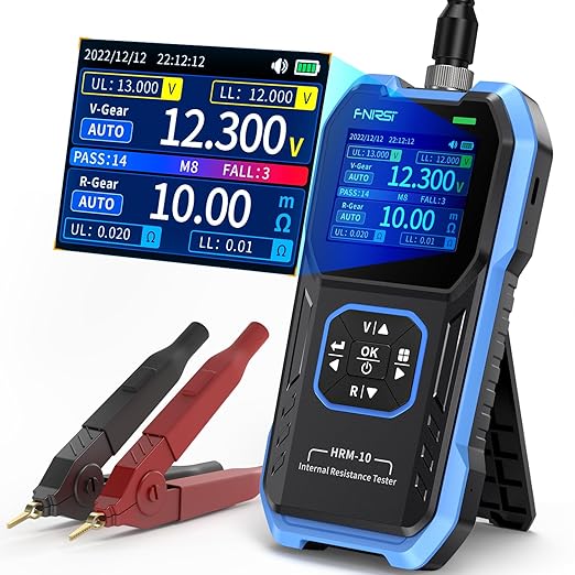 FNIRSI HRM-10 Voltage Internal Resistance Battery Tester，Battery Voltage Meter for Types of Batteries, Car Battery Tester, AAA AA Battery, 100V 200Ω, Digital Battery Analyzer for Household Automotive