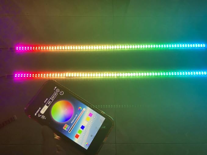 Bluetooth APP Remote 2PCS 1FT 30CM 12" Doubel Row RGB Dream Color Chasing Light Strips for Car Truck Vehicle Off-Road Lighting (2PCS 6.5FT Double Row Light Strips)