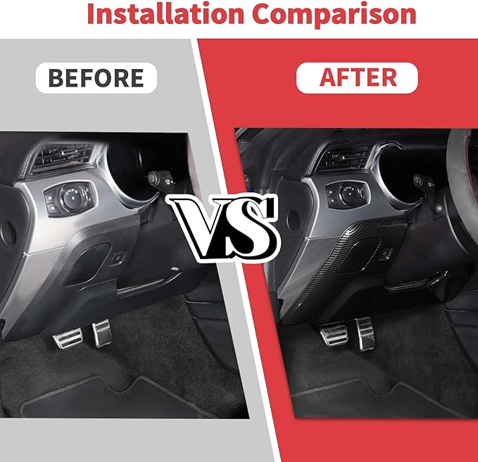 Jimen Compatible with Ford Mustang 2015-2023, 4PCS Center Console Under Panel Cover Trim (Carbon Fiber)