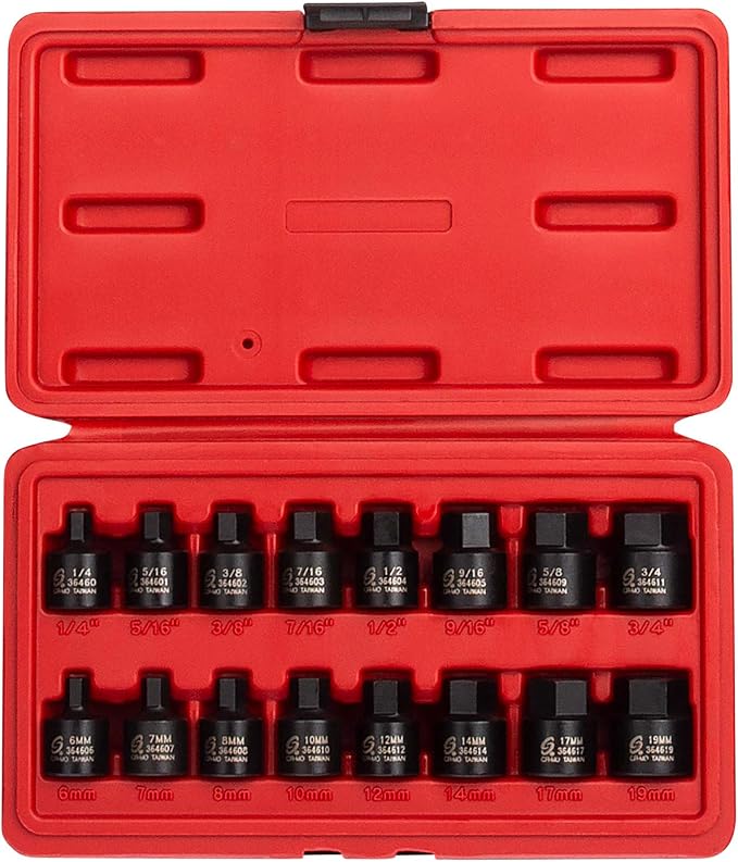 Sunex 3646, 3/8 Inch Drive Low Profile Impact Hex Driver Set, 16-Piece, SAE/Metric, 1/4 Inch - 3/4 Inch, 6mm - 19mm and Astro Tools 78314 14-Piece 3/8" Drive Low Profile Nano Impact Sockets - Metric