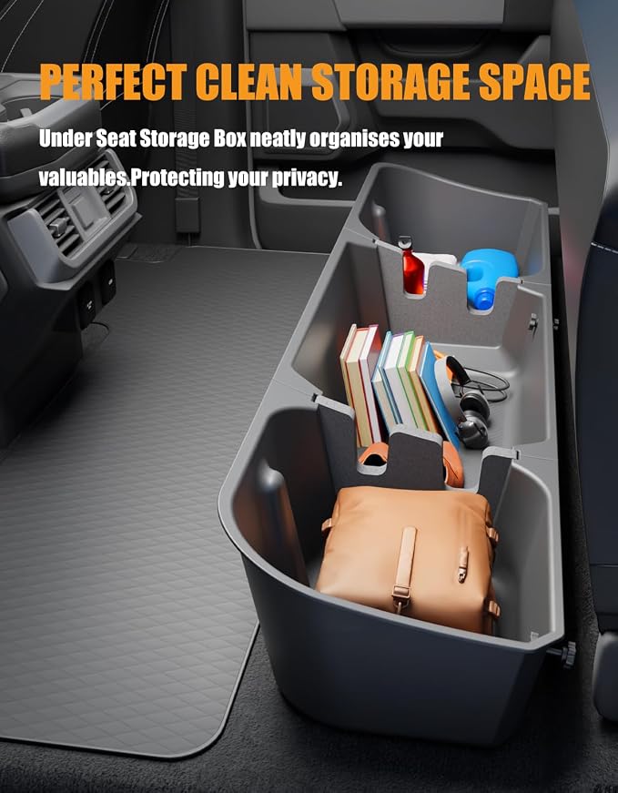 KINGGERI Under Seat Storage Boxes Compatible with 2015-2026 Ford F-150 F150 SuperCrew Cab, 2017-2026 Ford F-250 F-350 F-450 F-550 Super Duty, Upgraded Rear Under Back Seat Cargo Tool Box Organizer