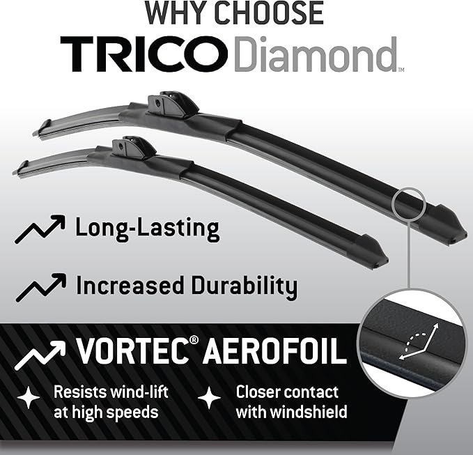TRICO Diamond 24" + 17" Super Premium Automotive Replacement Windshield Wiper Blades (Set of 2), Passenger and Driver Side All-Weather Beam Wiper Blades for Select Vehicle Models (Item #25-2417)