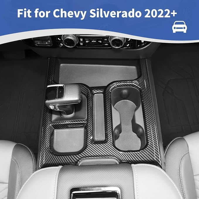 for Silverado Center Console Gear Shift Panel Trim Cover Fit for Chevy Silverado 2022+ Black Carbon Fiber Interior Accessories 4pcs