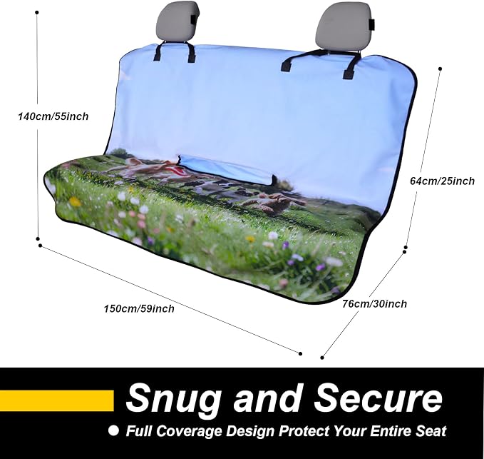 Back Seat Cover for Car Trucks Van SUV Jeep,Waterproof Rear Bench Towel Seat Covers for Dogs and Kids,Automotive Backseat Protector (Dog Print)