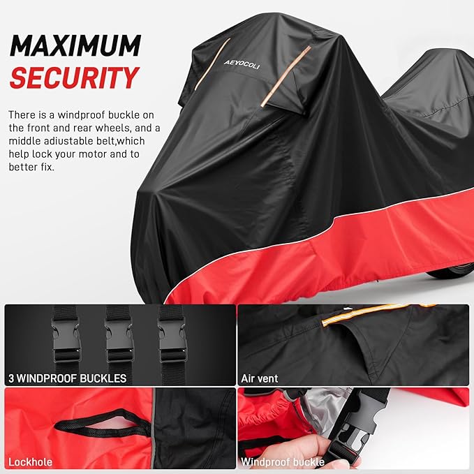 Waterproof Motorcycle Cover 420D Oxford Heavy Duty with Side Top Box Compatible with Harley Davidson Touring Ultra Limited Street Glide Road Glide Electra Glide (116" x 47" x 53")