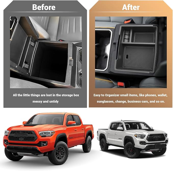 YEE PIN 2024-2025 Toyota Tacoma Center Console Organizer - Accessories for SR/SR5/TRD PreRunner/Sport/Off-Road/Limited/Trailhunter/Pro - Middle Console Insert Arm Rest Tray