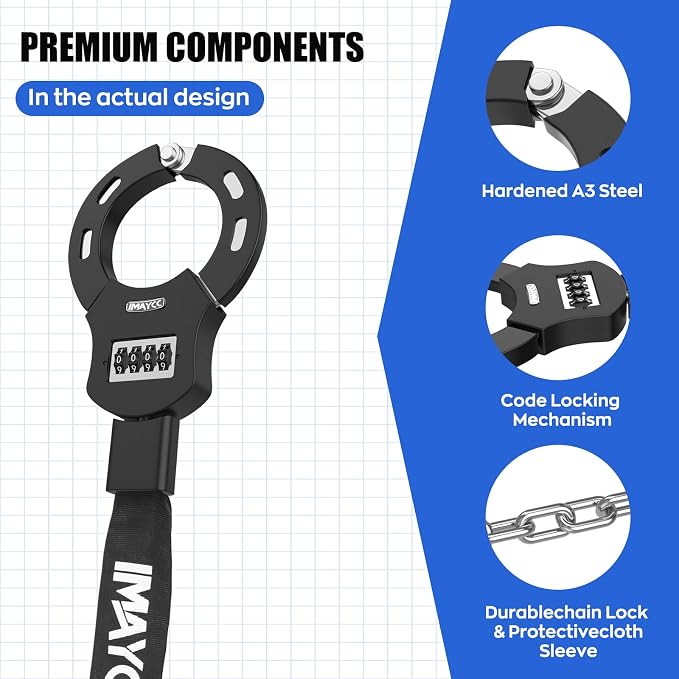 IMAYCC Scooter Lock, 4 Digit Combination Electric Scooter Lock Anti Theft Heavy Duty Resettable with 3 Key, Chain Lock for E Scooter Bike Motorcycle & Door