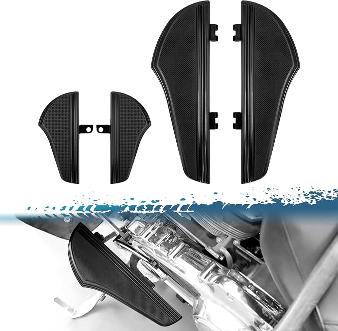 Motorcycle Floorboards Set Driver Front Footboards and Rear Passenger Foot Pegs Kit Axe style Compatible with Harley Touring Road King Road Glide Electra Glide Street Glide (Black)