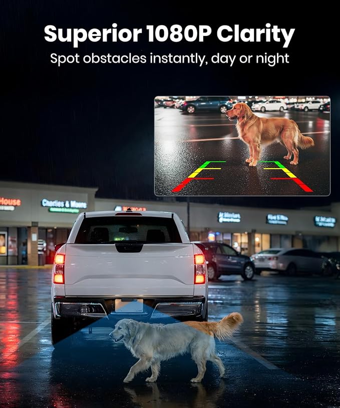 AUTO-VOX 6 Inch Solar Backup Camera Wireless: 1 Minute Install, 16:9 1080P HD Monitor, Dual Channel Split Screen, Clear Live View, DVR Recording, IP69K Waterproof Back up Camera for Car,Truck, Trailer
