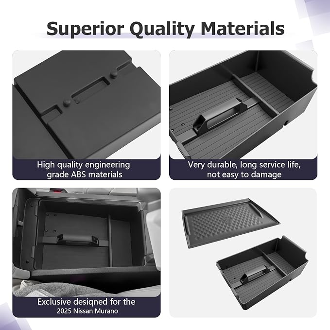 LUWU Center Console Organizer for 2025 2026 Nissan Murano SL/SV/Platinum Accessories Armrest Storage Box, Center Console Wireless Charging Protective Mat Murano 2026 Accessories 2-Pack