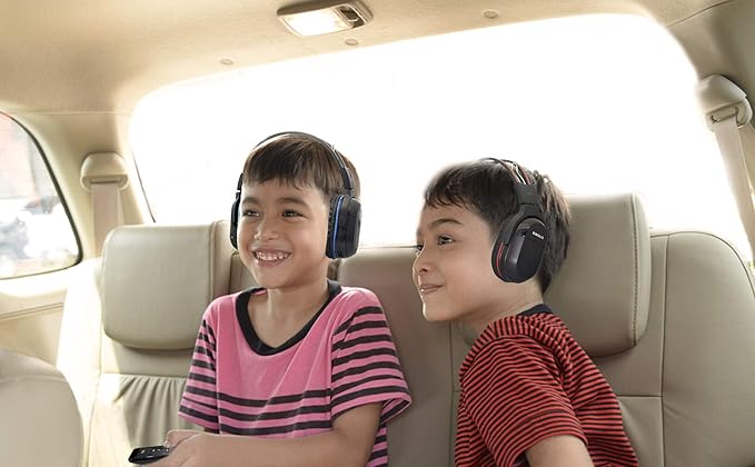 SIMOLIO IR Headphones for Car DVD System, Universal 2 Channel Wireless Infrared Headphone for Honda Odyssey, Pilot, Toyota Sienna, uConnect, GMC Yukon, with AUX Cord, Folding & Carry Pouch, 2 Pack