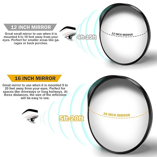 Angooni 16" Convex Driveway Mirror, Upgrade Wide Angle View, Adjustable Blind Spot Mirror, Traffic Mirrors, Security Mirrors Indoor and Outdoor, Parabolic Safety Mirrors