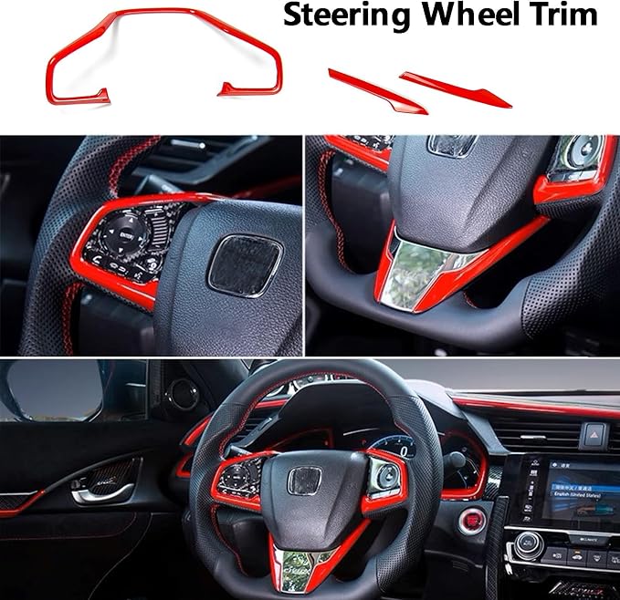 23 Pcs Carbon Fiber Console Center Dashboard Cover, Gear Shift Panel Cover, Steering Wheel Cover, Door Side Panel Cover Compatible with Honda Civic 10th Gen 2016-2021