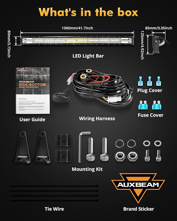 Auxbeam 6 Modes Amber White Series 42-Inch 240W Curved LED Light Bar | Flashing warning strobe light, Spot flood combo offroad light, Dual color auxiliary off-road lighting, for Truck 4WD Jeep