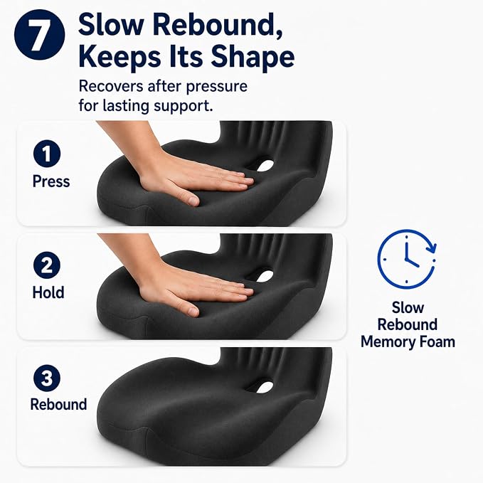 Seat Cushion With Lumbar Support, Extra Thick High Density Ergonomic Seat Cushion For Office Chair And Car Seat, Non-Flattening Memory Foam With Tailbone Pressure Relief And Back Support (Black)